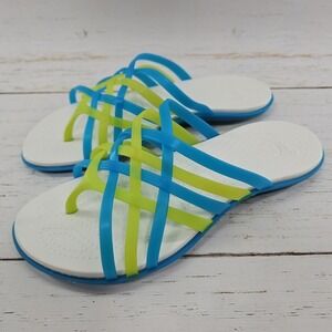 Crocs Isabella Huarache Womens 7 Blue Green Jelly Slip On Strappy Sandals